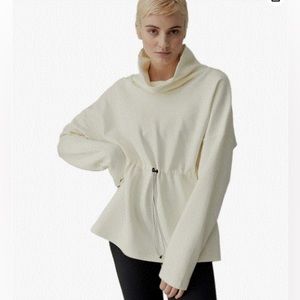 Varley Barton Sweatshirt. High Neck Cinch-able Waist - Medium. Cream/Eggnog